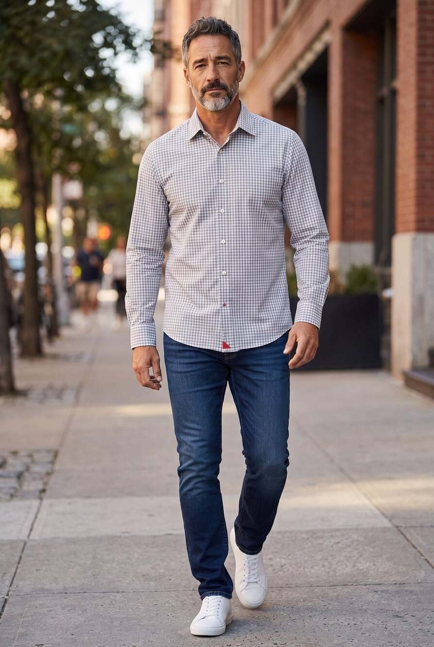 UNTUCKit Gingham Button-Down Shirt Size Medium Gray Check Cotton